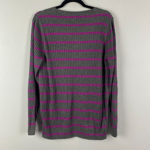Old Navy Gray Purple Striped Long Sleeve Ribbed Henley Sweater Size XL - Picture 6 of 10